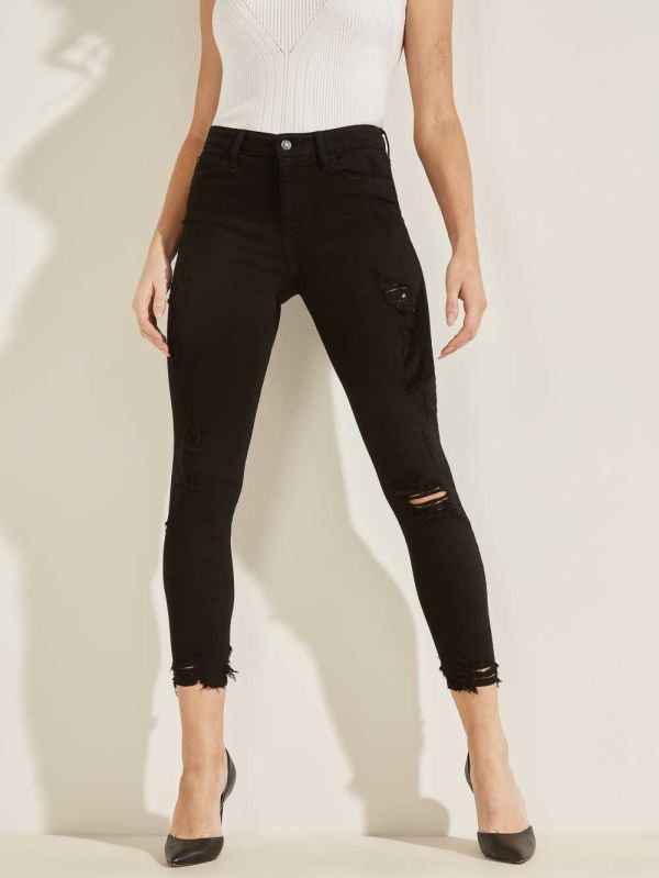 Guess 1981 Destroyed High-Rise Skinny Jeans Dam Svarta | 357028-AIT