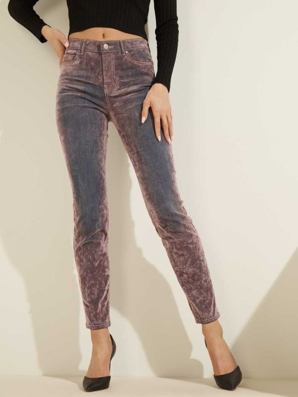 Guess 1981 Velvet-Flocked Skinny Jeans Dam Rosa | 621357-SPD