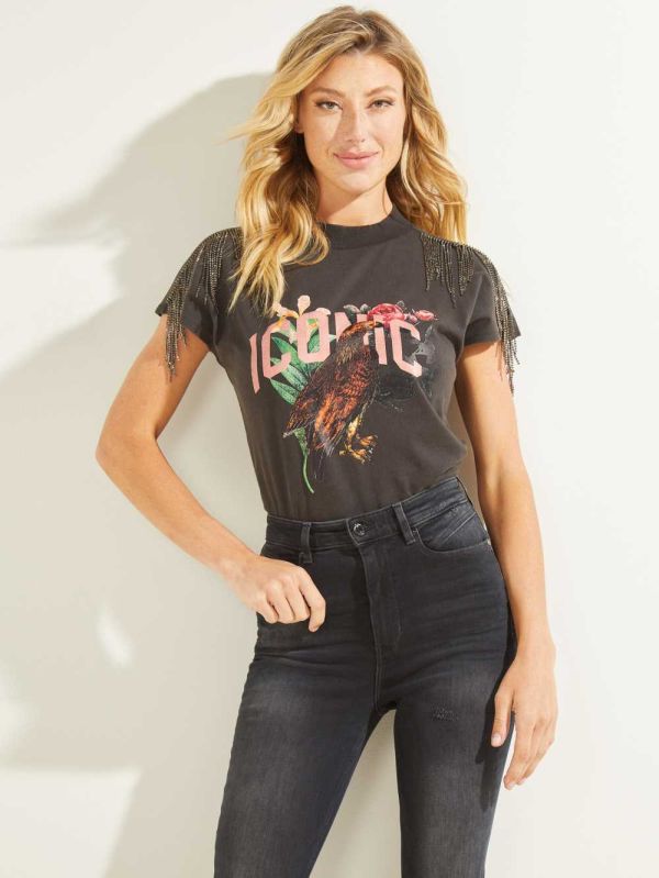 Guess Ainhoa T-shirt Dam Svarta | 912563-SPY