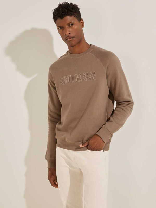 Guess Aldwin Crewneck Sweatshirt Herr Khaki | 497621-YDE