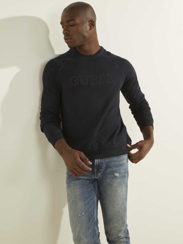 Guess Aldwin Crewneck Sweatshirt Herr Mörkblå | 274350-GEH