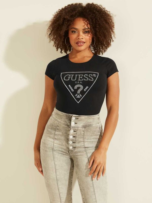 Guess Amalur Logo T-shirt Dam Svarta | 790865-MYX