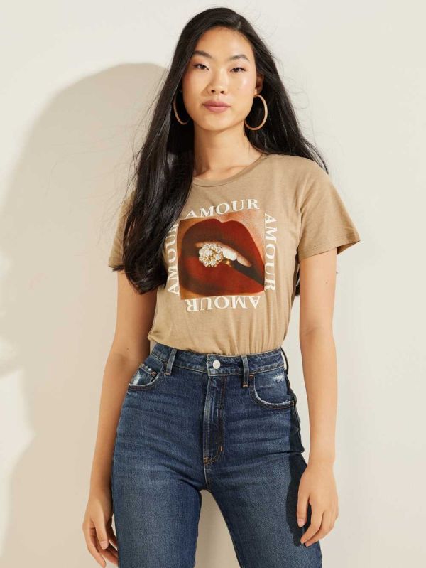Guess Amour Amour Easy T-shirt Dam Ljuskaffe | 270351-OYT
