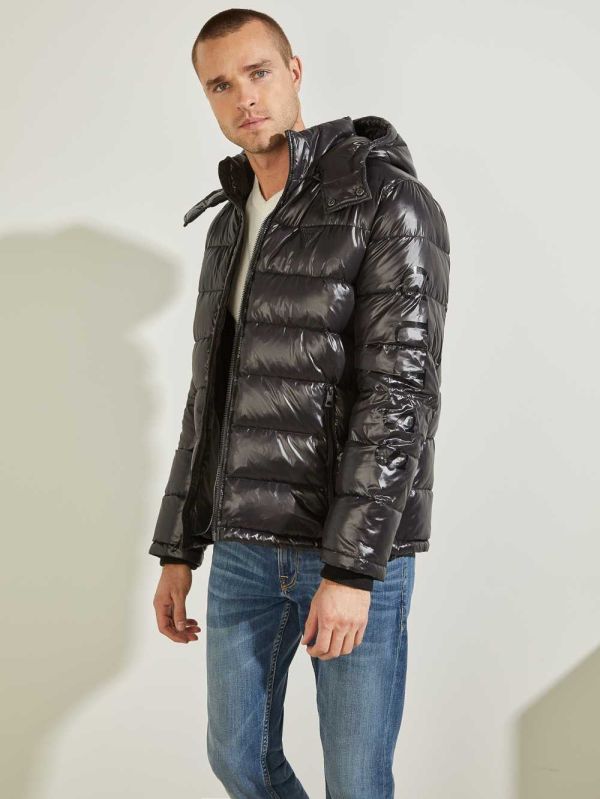 Guess Anthony Logo Puffer Jacka Herr Svarta Olika Färger | 190725-QOA