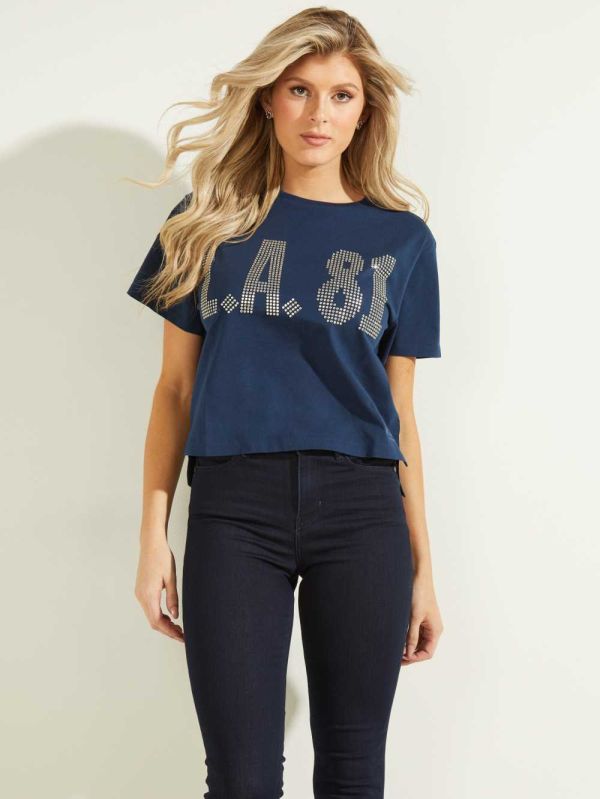 Guess Arrieta T-shirt Dam Blå | 652971-DVW
