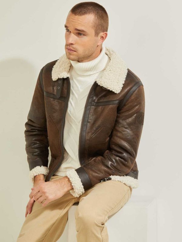 Guess Aviator Shearling Jacka Herr Choklad Bruna | 293857-MOT