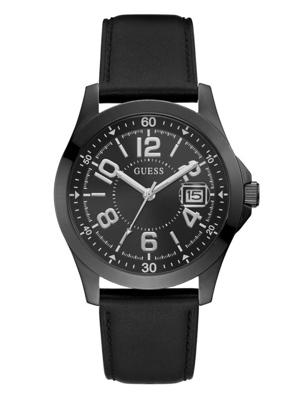 Guess Black Läder Rem Analog Klocka Herr Olika Färger | 038629-YBE