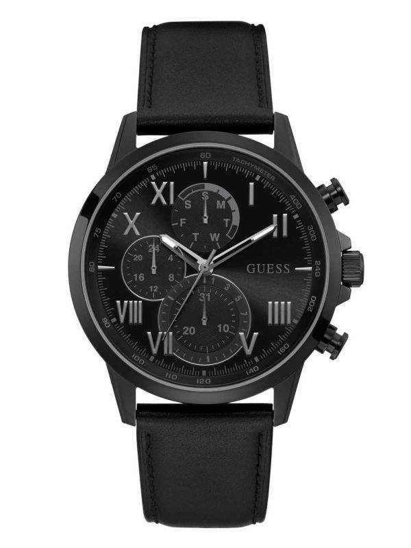 Guess Black-Tone And Black Läder Chronographic Klocka Herr Olika Färger | 283456-TYM
