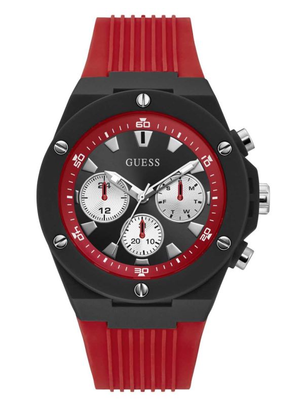 Guess Black and Red Silicone Multifunction Klocka Herr Olika Färger | 730148-OWS