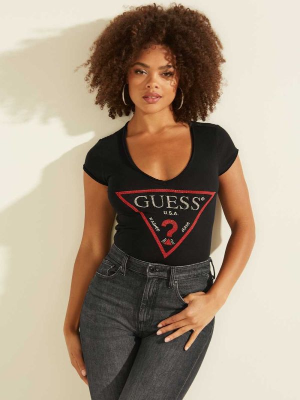 Guess Bling Logo T-shirt Dam Svarta Olika Färger | 940823-UHW