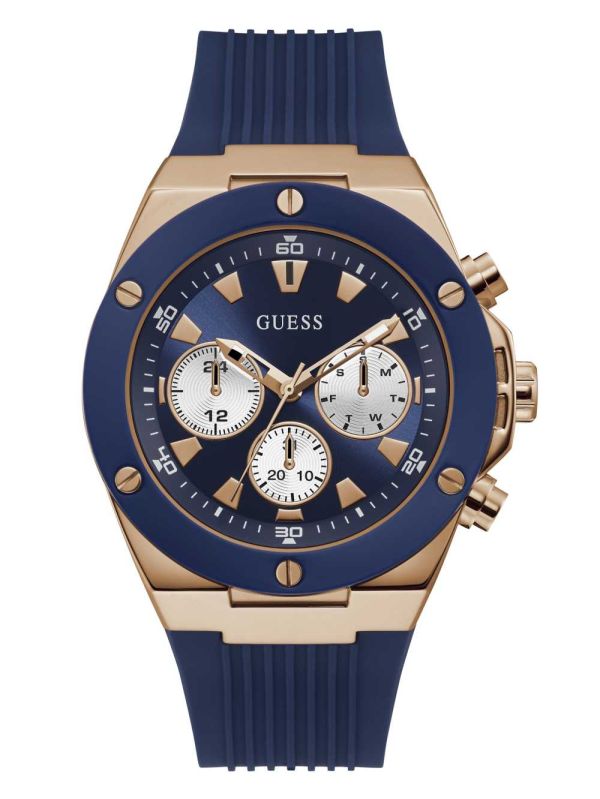 Guess Blue And Rose-Gold Silicone Klocka Herr Olika Färger | 645910-PLO