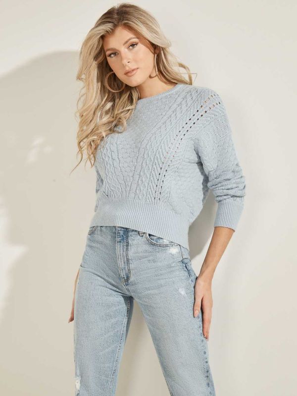 Guess Braya Cable Knit Tröjor Dam Blå | 530274-TLR