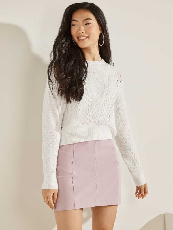 Guess Braya Cable Knit Tröjor Dam Grädde Vita | 341509-MBG