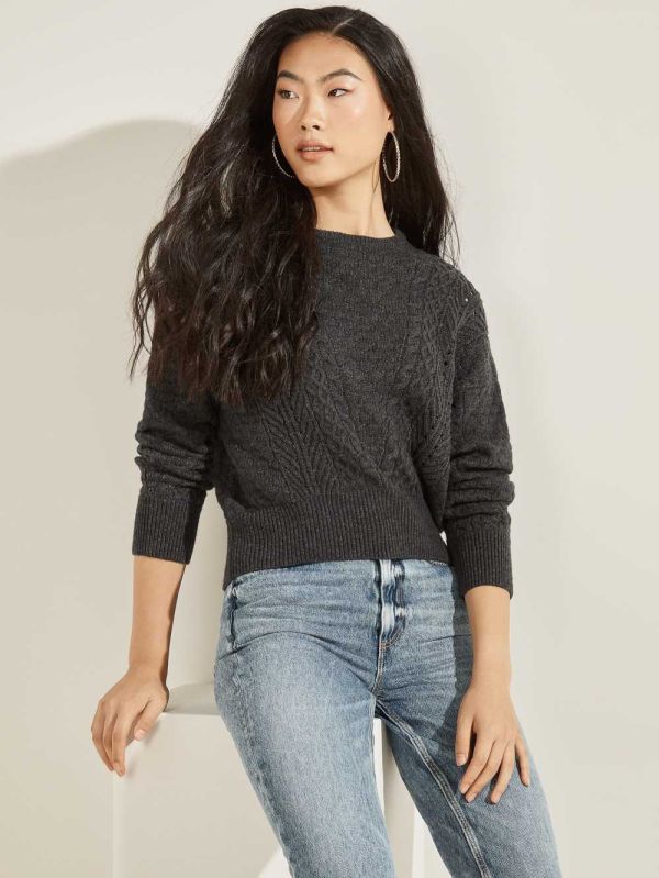 Guess Braya Cable Knit Tröjor Dam Mörkgrå | 624095-VQK
