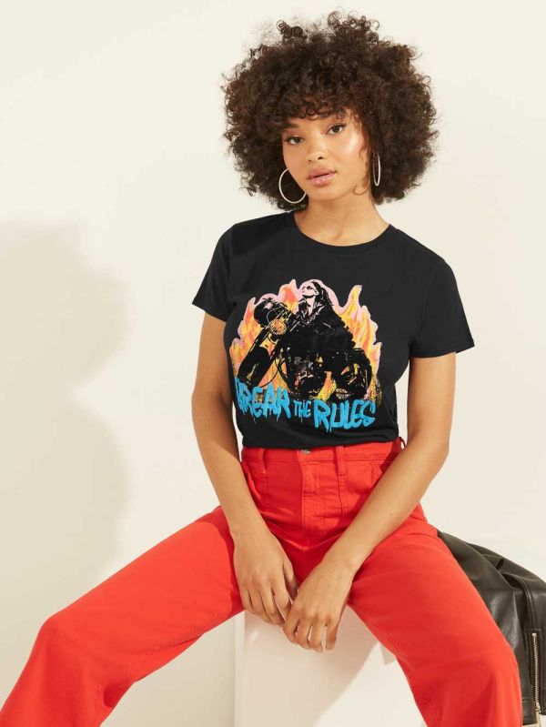 Guess Break Rules Graphic T-shirt Dam Svarta | 568910-WIF