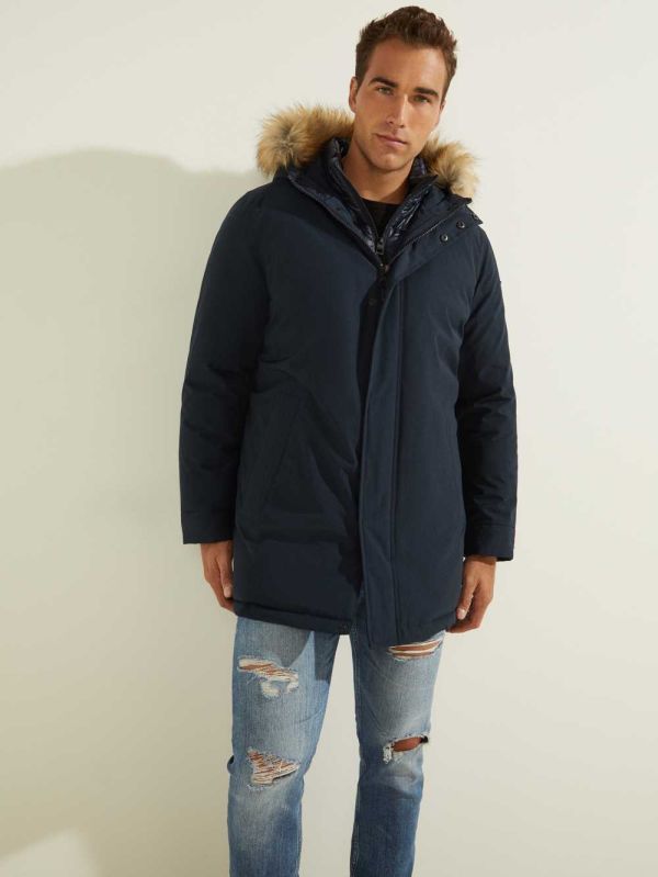 Guess Brian Faux-Fur Hooded Rockar Herr Mörkolika Färger | 359247-BQJ