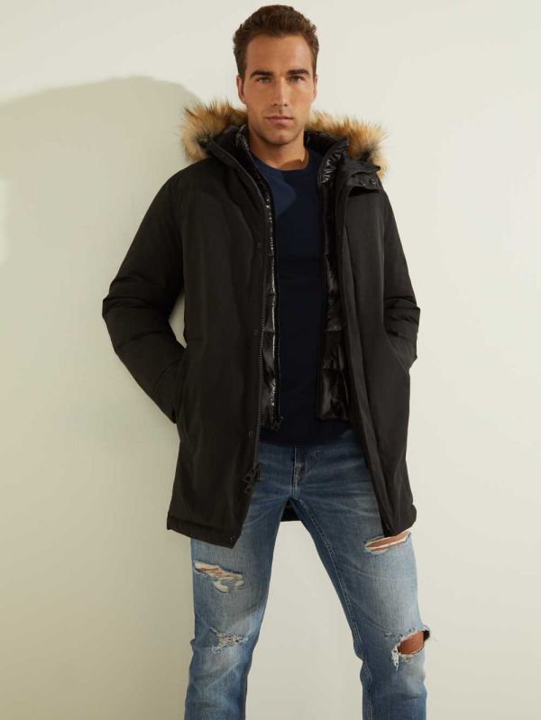 Guess Brian Faux-Fur Hooded Rockar Herr Svarta Olika Färger | 852019-GBJ