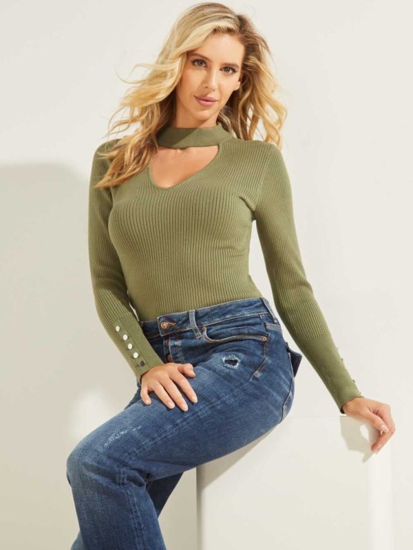 Guess Brianna Button Cuff Tröjor Dam Gröna | 381027-CXD