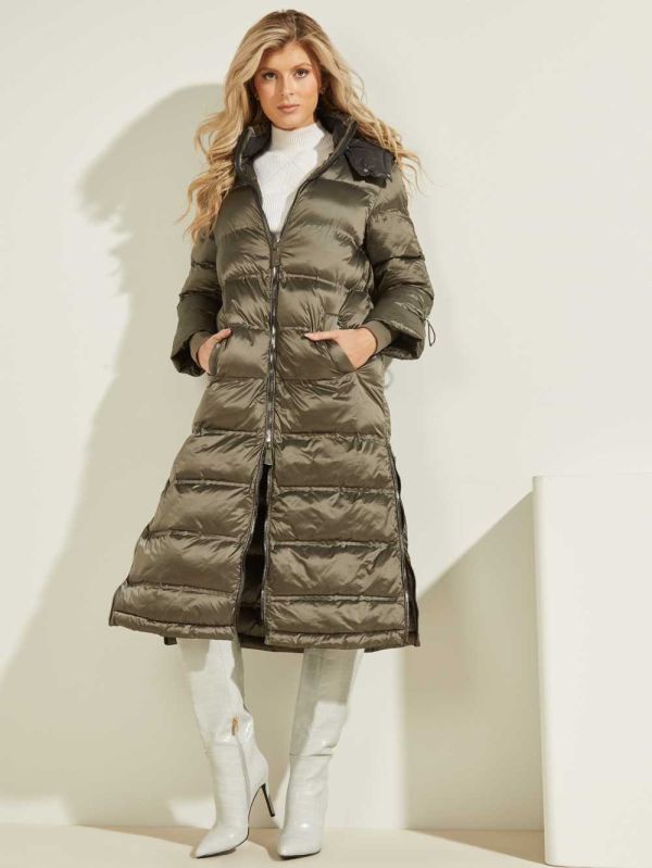 Guess Brunella Long Puffer Jacka Dam Gröna | 109726-OYL