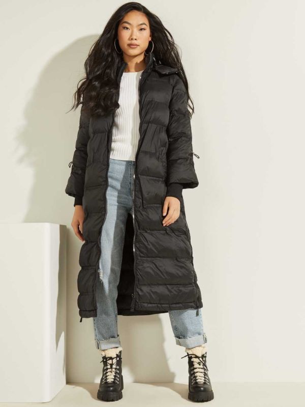 Guess Brunella Long Puffer Jacka Dam Svarta | 621057-XSN