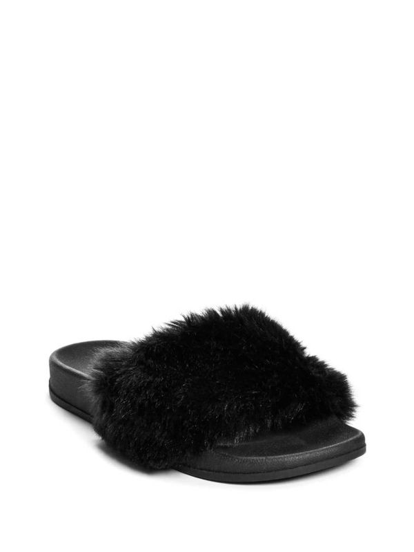 Guess Buffie Leopard Faux-Fur Badtofflor Badtofflor Dam Svarta | 097652-TCF