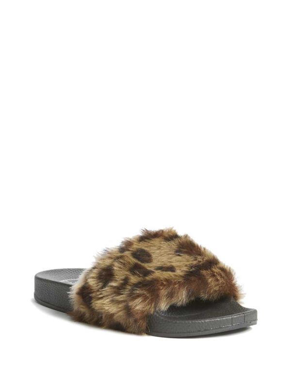 Guess Buffie Leopard Faux-Fur Badtofflor Badtofflor Dam Bruna | 694287-ZCX