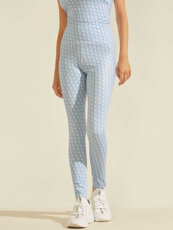 Guess Caitlin Logo Print Leggings Dam Ljusazurblå | 307864-MYS