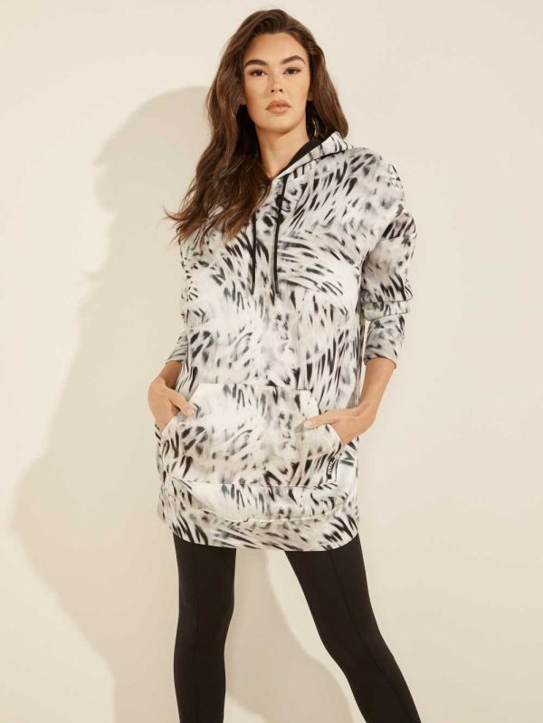 Guess Callie Longline Hoodie Dam Leopard Svarta | 486739-NUQ