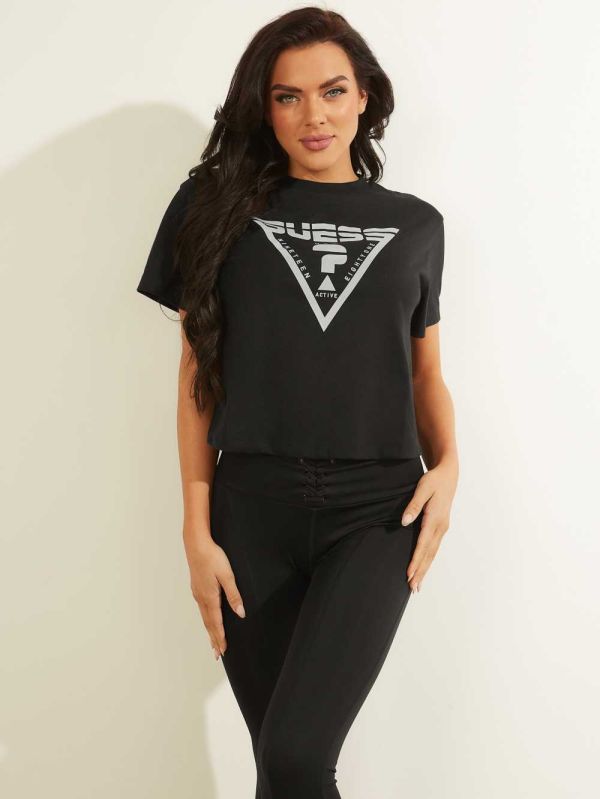 Guess Caren Cropped T-shirt Dam Svarta | 692304-DLU