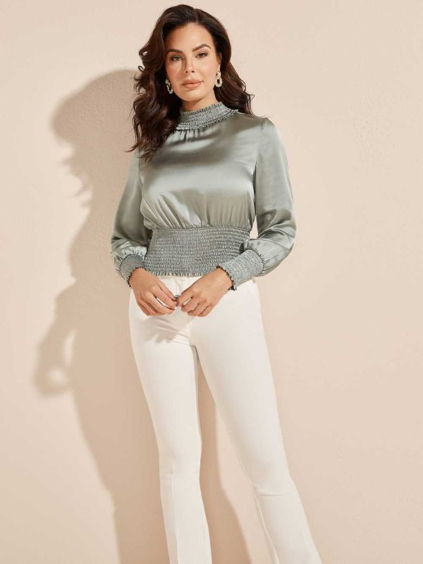 Guess Cassandra Smocked Top Blast Dam Grå | 913582-BFH