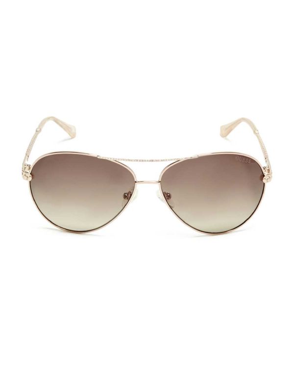 Guess Catherine Rhinestone Aviator Solglasögon Dam Rosa Guld | 152706-KDU