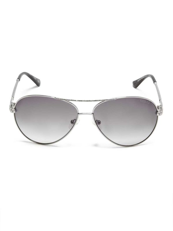 Guess Catherine Rhinestone Aviator Solglasögon Dam Silver | 469587-GKY