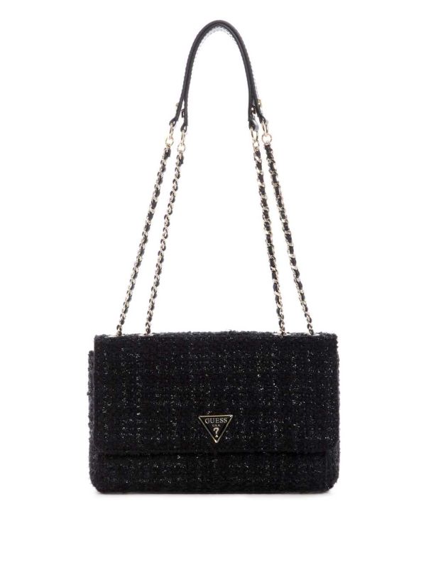 Guess Cessily Tweed Convertible Crossbody Väska Dam Svarta | 290156-UMH