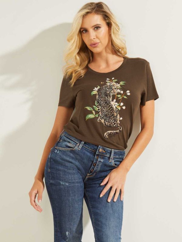 Guess Cheetah Bloom Easy T-shirt Dam Kaffe | 816095-WCV