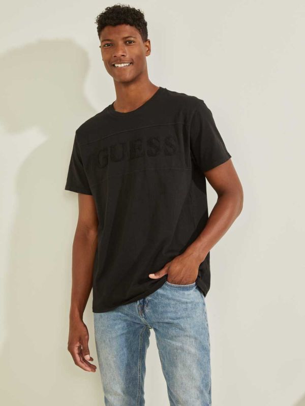 Guess Chenille Logo T-shirt Herr Svarta | 952487-LTX