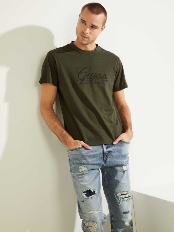 Guess Classical Embroidered Logo T-shirt Herr Gröna | 421396-LHU