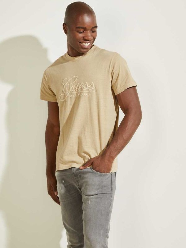 Guess Classical Embroidered Logo T-shirt Herr Beige | 624539-SRF