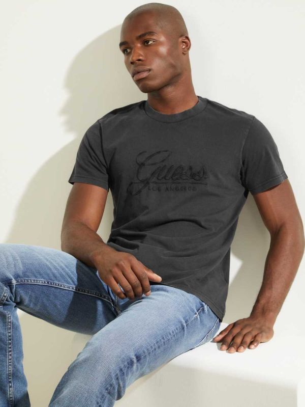 Guess Classical Embroidered Logo T-shirt Herr Svarta | 649587-CWA