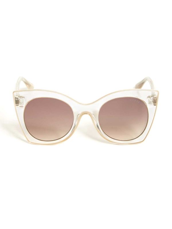 Guess Clear Cat-Eye Solglasögon Dam Vita Ljusbruna | 086975-WNQ