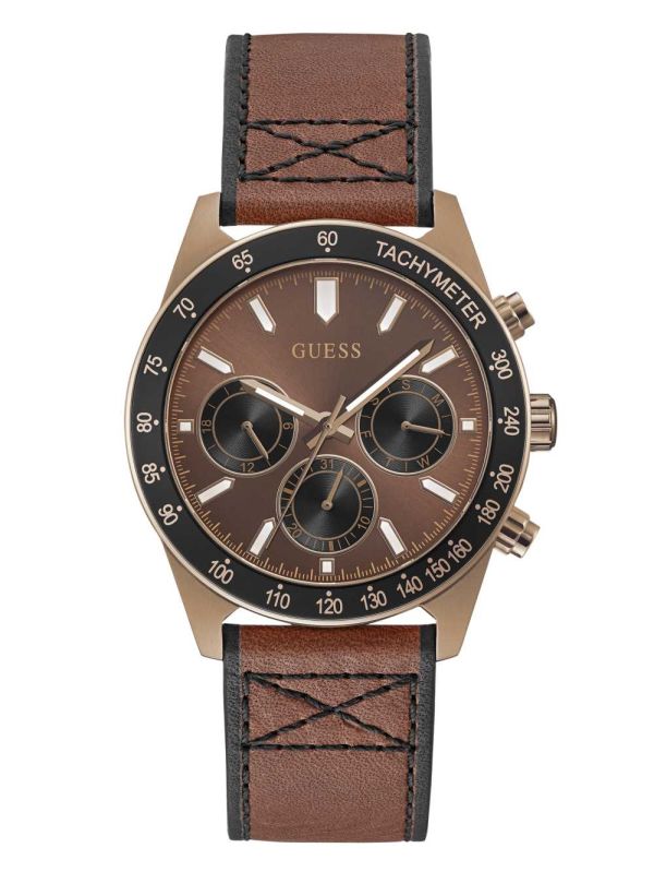 Guess Coffee-Tone and Brown Läder Multifunction Klocka Herr Olika Färger | 903185-NAG