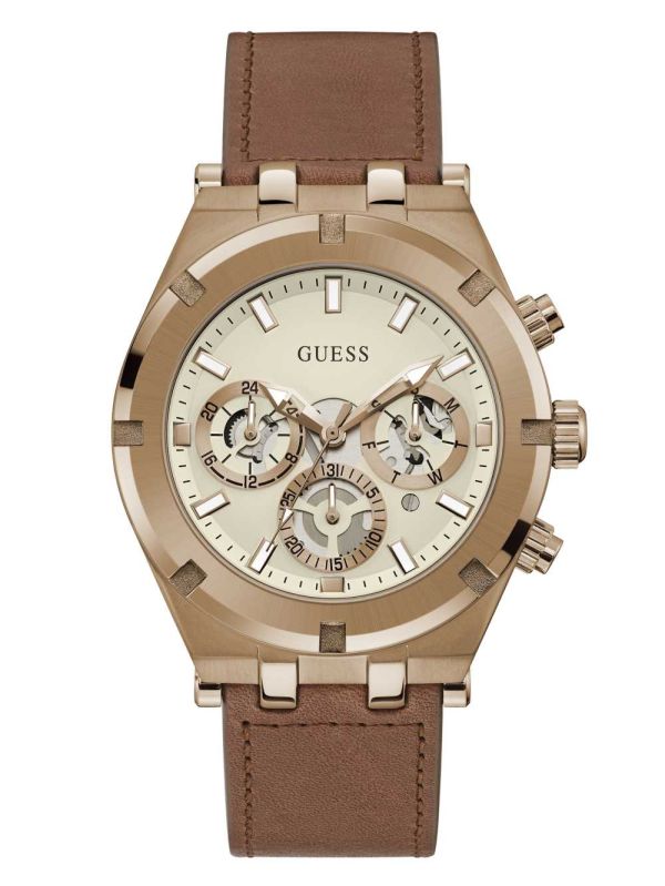 Guess Coffee-Tone and Läder Multifunction Klocka Herr Olika Färger | 736908-CHI
