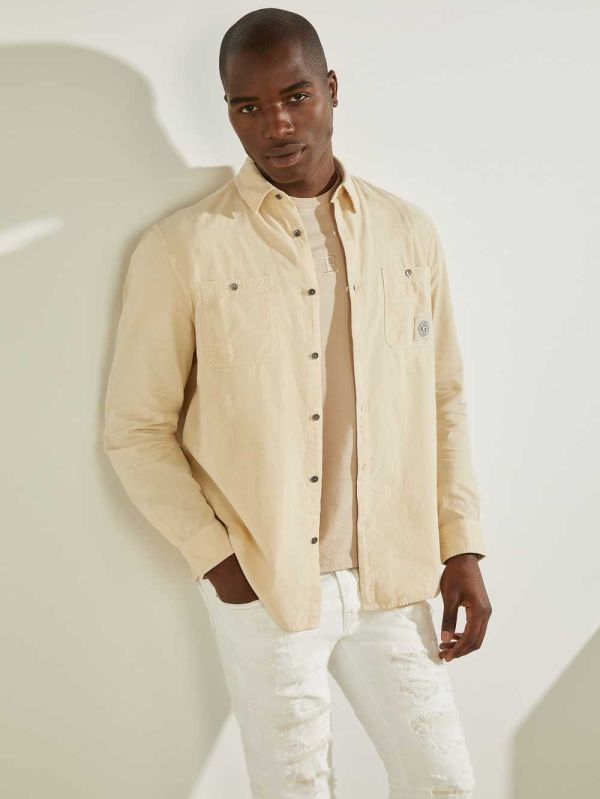 Guess Collins Corduroy Skjorta Herr Khaki Vita | 432579-BNE