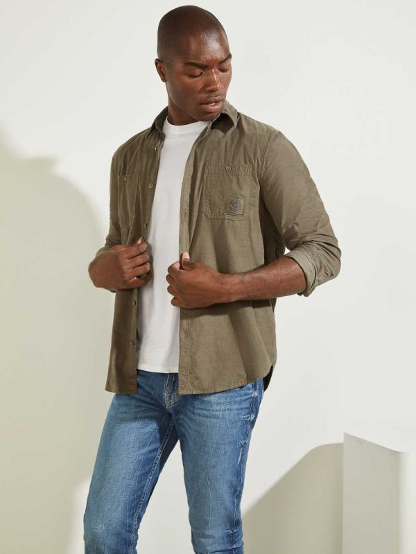 Guess Collins Corduroy Skjorta Herr Olivgröna | 427061-YIZ