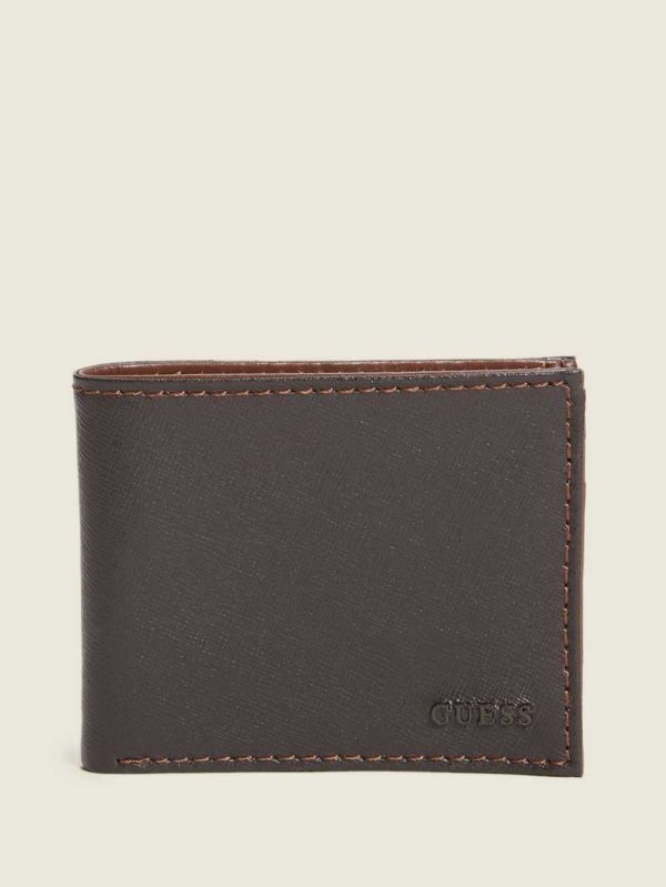 Guess Contrast Stitch Slimfold Plånbok Herr Bruna | 539410-ZXN