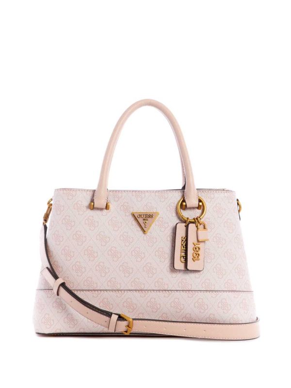 Guess Cordelia Logo Luxury Satchel Väska Dam Rosa Vita | 169257-HEI