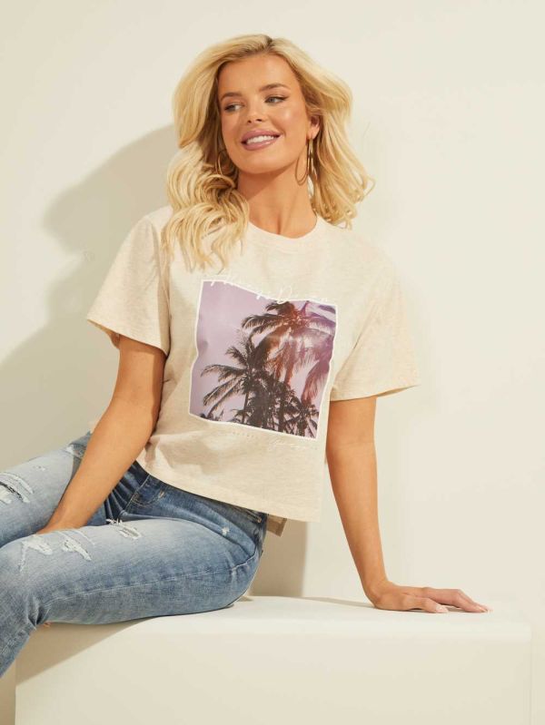 Guess Corinne Palms T-shirt Dam Vita | 365789-YJR