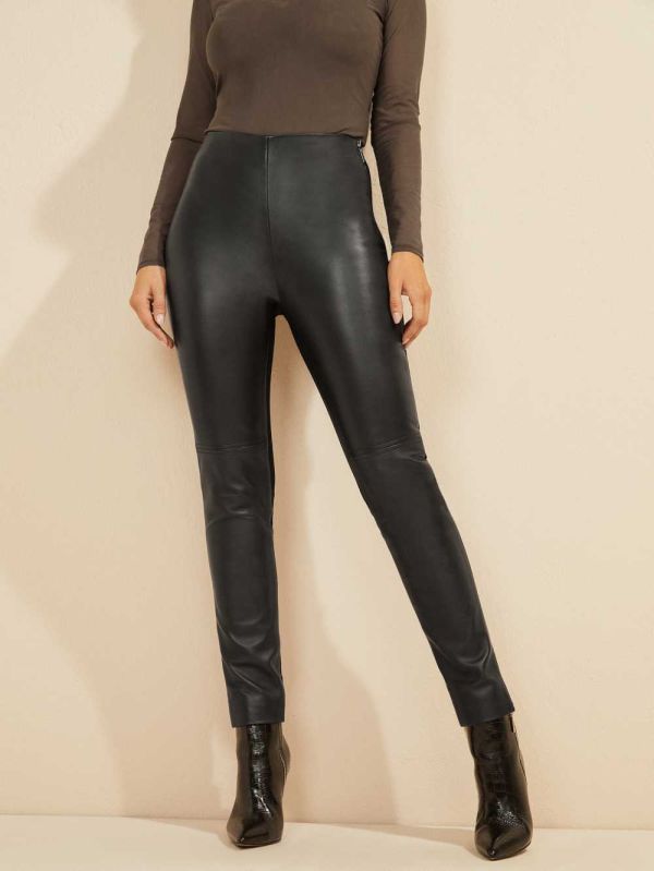 Guess Coy High-Rise Läder Leggings Dam Svarta | 810675-IVK