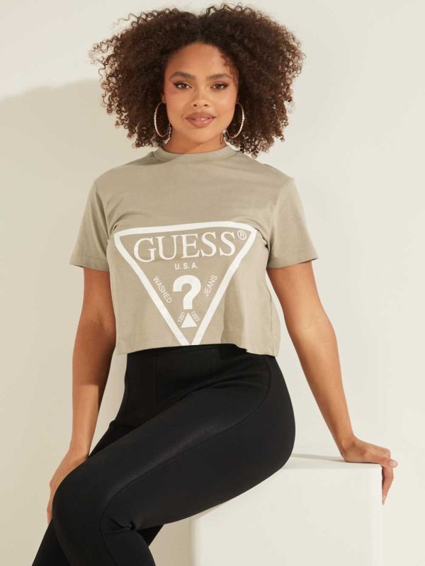 Guess Cropped Logo T-shirt Dam Blå | 708463-BKR