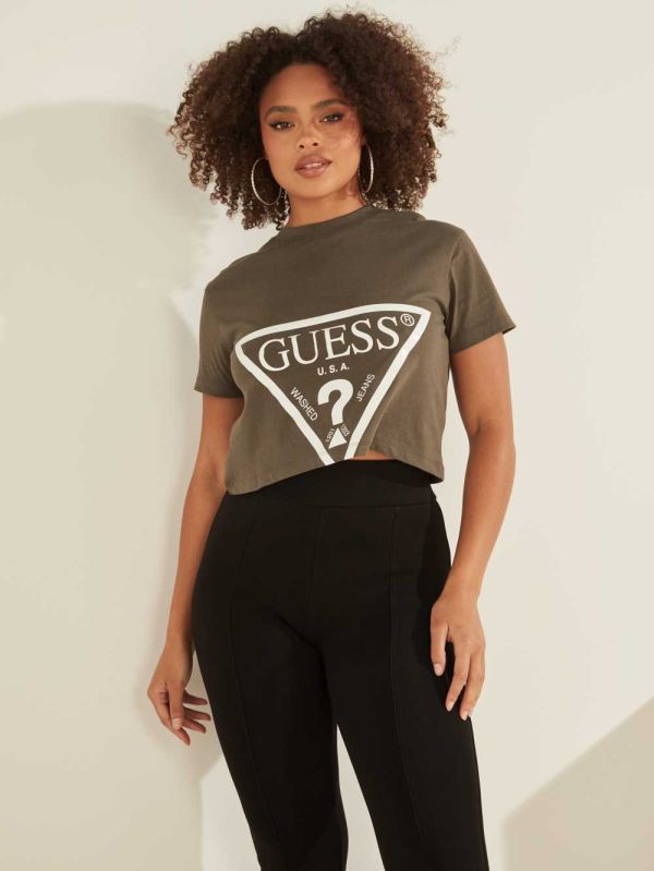 Guess Cropped Logo T-shirt Dam Gröna | 857634-PXG
