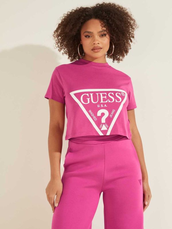 Guess Cropped Logo T-shirt Dam Lila | 598471-PYX